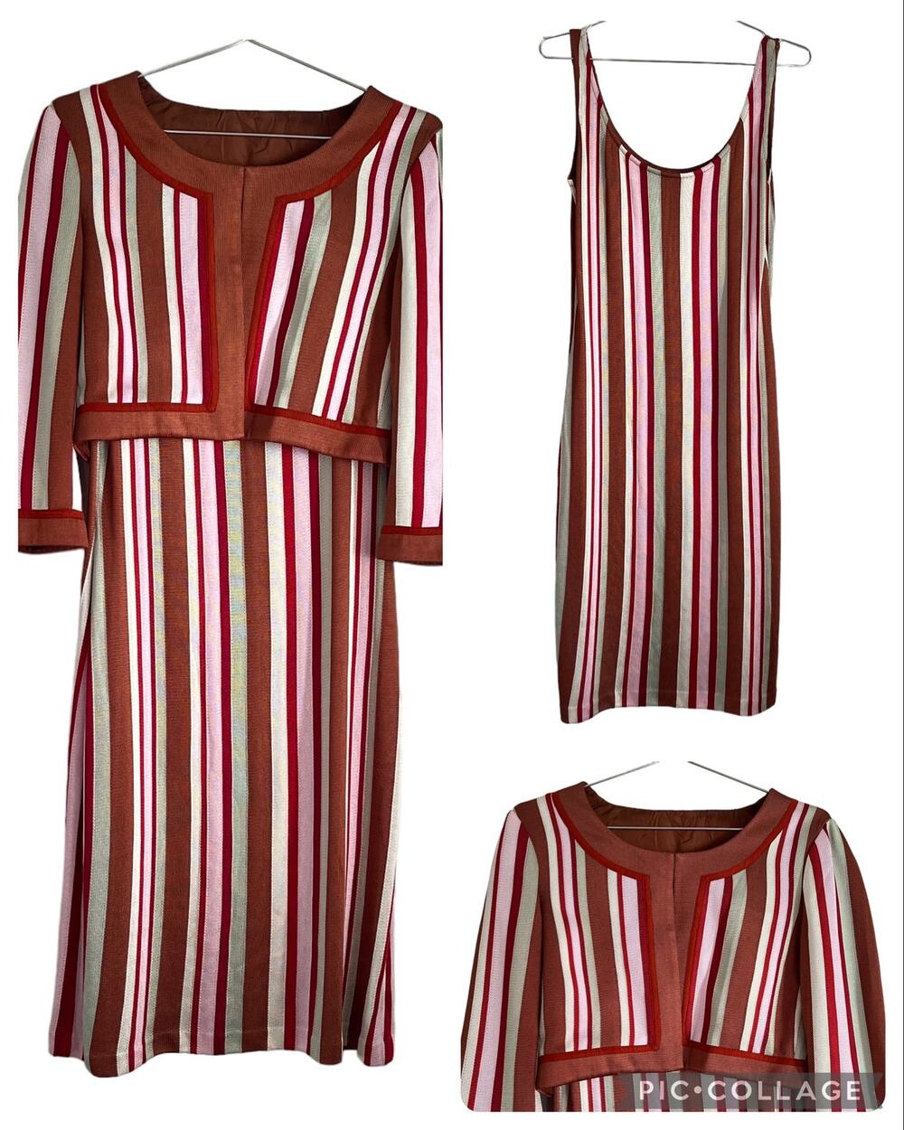 St. John Vertical Striped Santana Knit Tank Dress & Matching Cropped Cardigan 8
